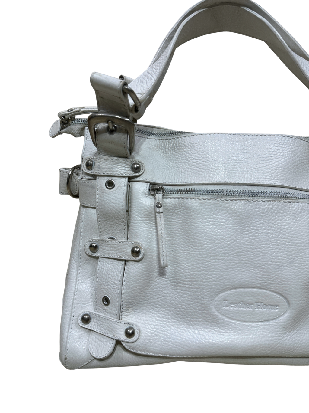 Leather Home Studded Leather Buckled Shoulder Bag