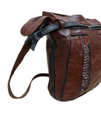 90s Grunge Slouchy Genuine Leather Bag with Plaid Lining