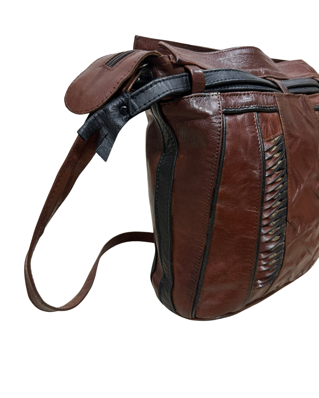 90s Grunge Slouchy Genuine Leather Bag with Plaid Lining