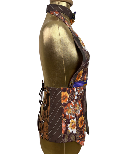 Handmade Upcycled Necktie Halter Vest Top with Corset Back & Choker M-XL