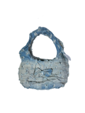 Y2K Light Wash Distressed Denim Mini Bag with Bow Detail