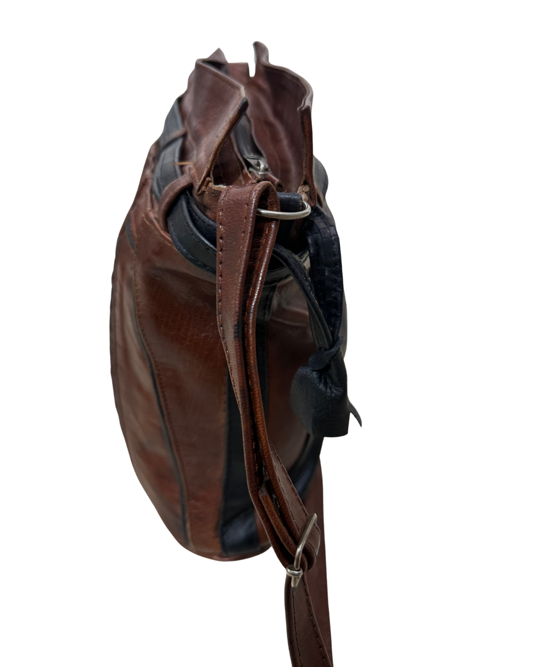 90s Grunge Slouchy Genuine Leather Bag with Plaid Lining
