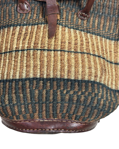 Vintage Handwoven Sisal & Leather Basket Bag