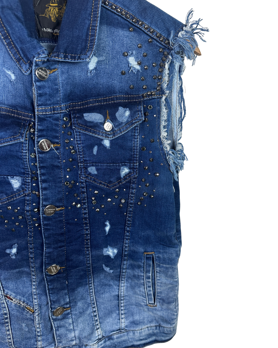 Vintage Mario Morato Studded Denim Vest with Raw Edges