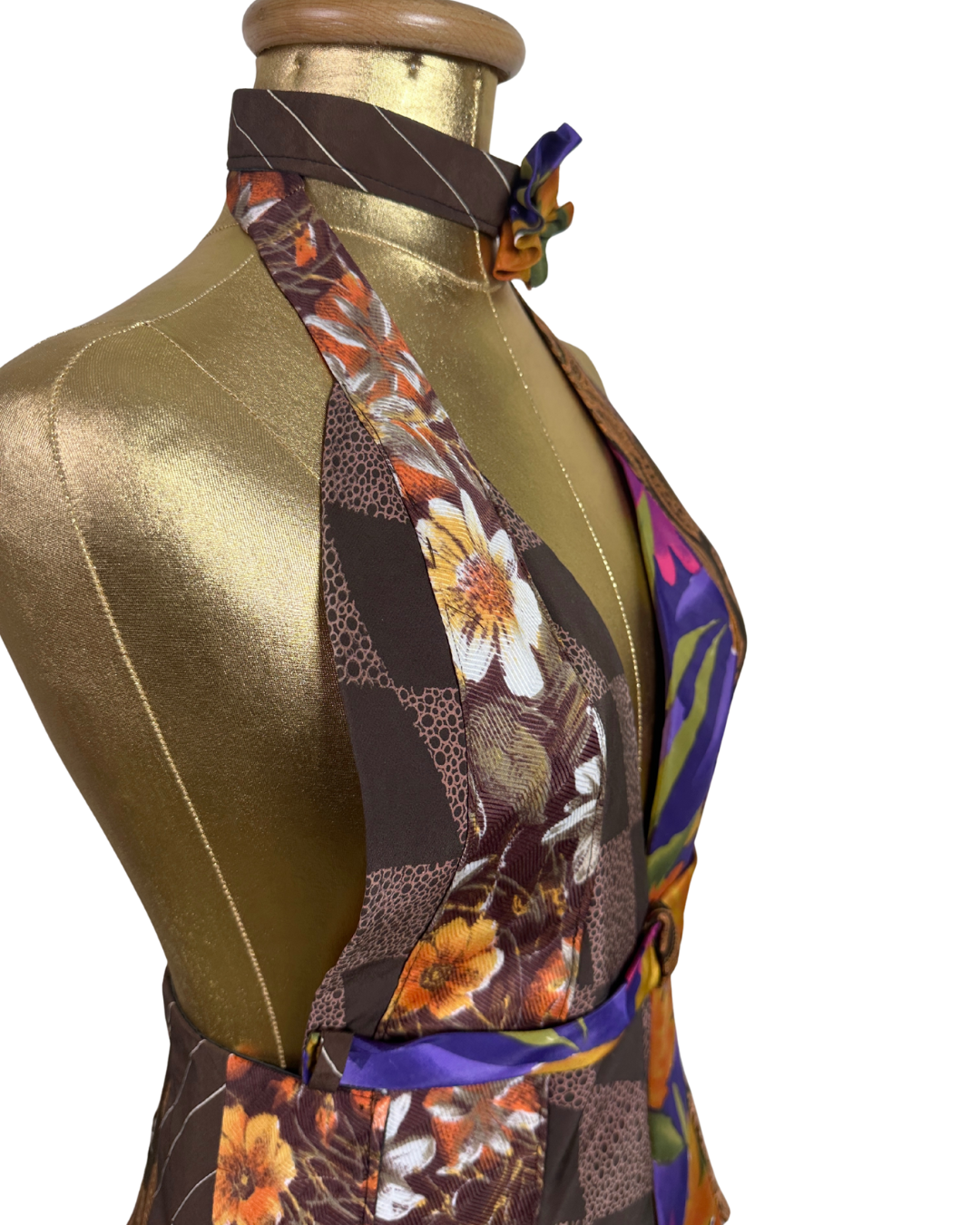 Handmade Upcycled Necktie Halter Vest Top with Corset Back & Choker M-XL