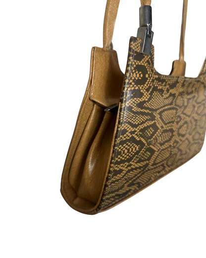 Vintage Snakeskin-Print Structured Baguette Bag