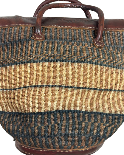 Vintage Handwoven Sisal & Leather Basket Bag