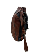 90s Grunge Slouchy Genuine Leather Bag with Plaid Lining