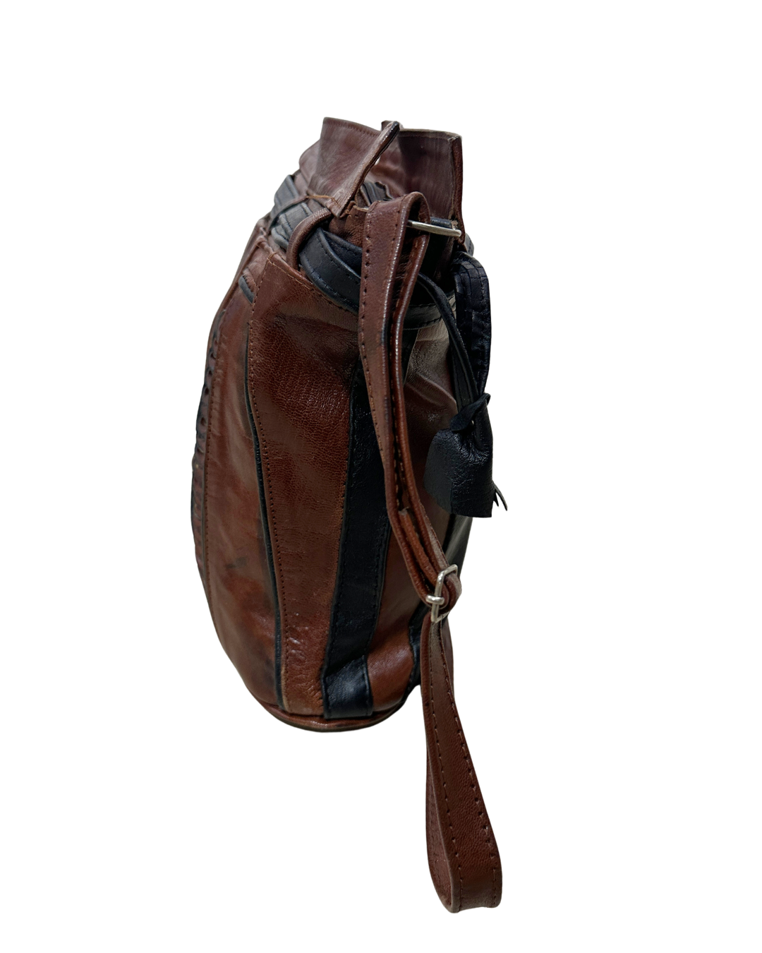 90s Grunge Slouchy Genuine Leather Bag with Plaid Lining