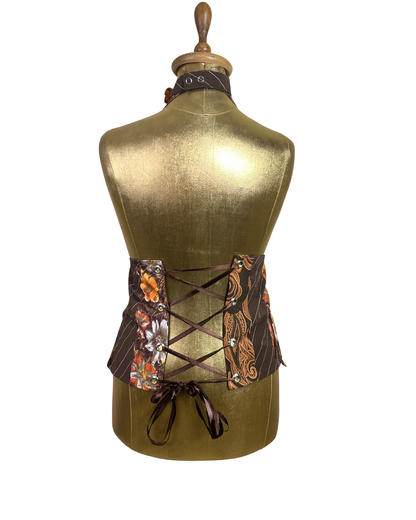 Handmade Upcycled Necktie Halter Vest Top with Corset Back & Choker M-XL