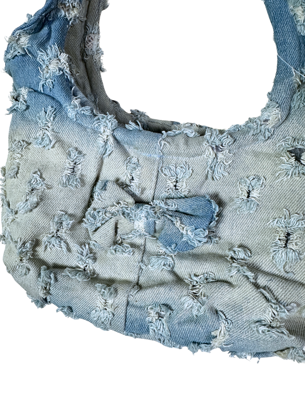 Y2K Light Wash Distressed Denim Mini Bag with Bow Detail