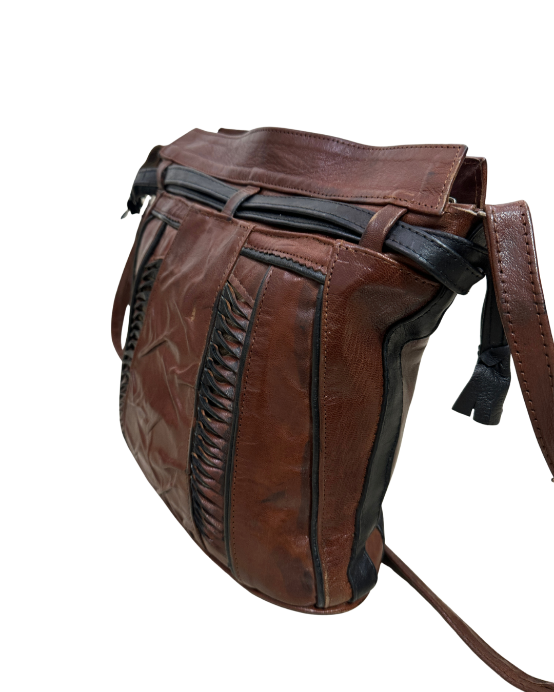 90s Grunge Slouchy Genuine Leather Bag with Plaid Lining