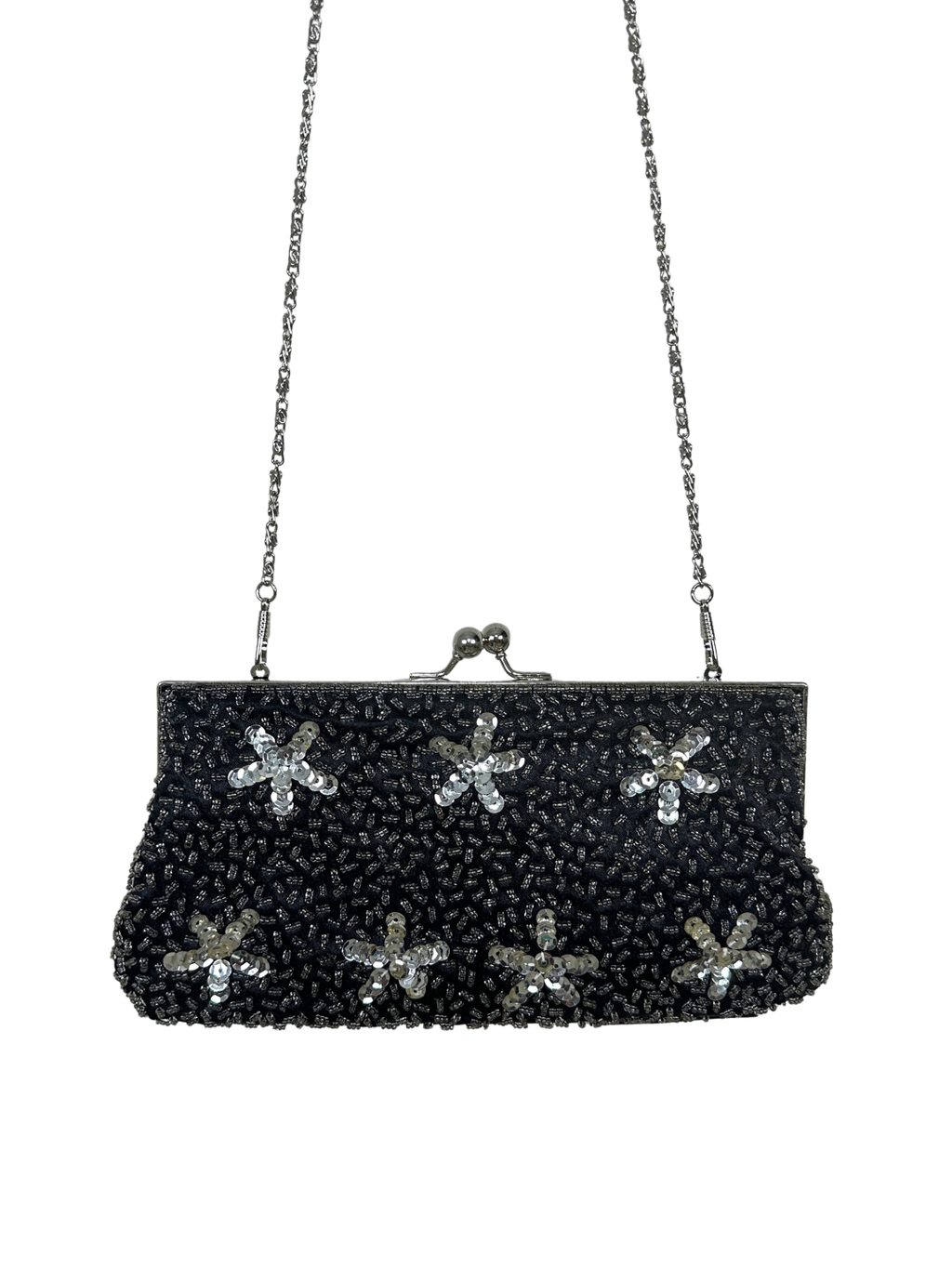 George Sequin Beaded Evening Clutch with Chain