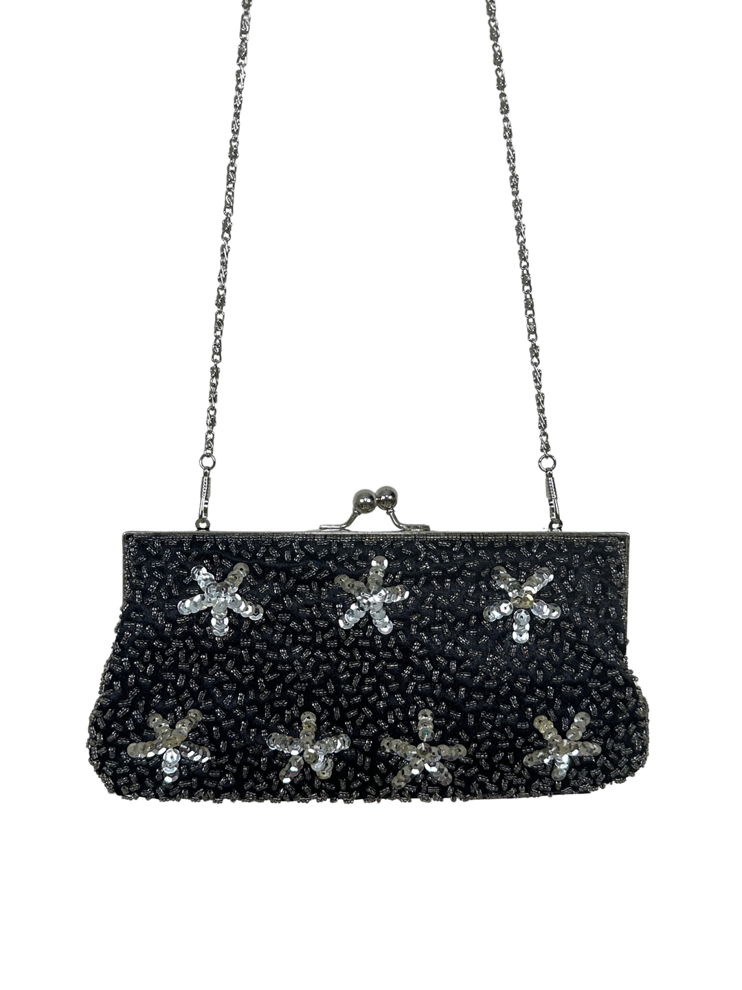 George Sequin Beaded Evening Clutch with Chain