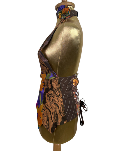 Handmade Upcycled Necktie Halter Vest Top with Corset Back & Choker M-XL