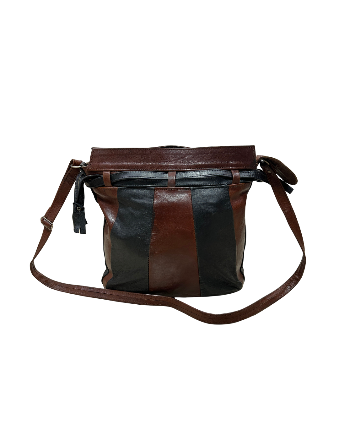 90s Grunge Slouchy Genuine Leather Bag with Plaid Lining