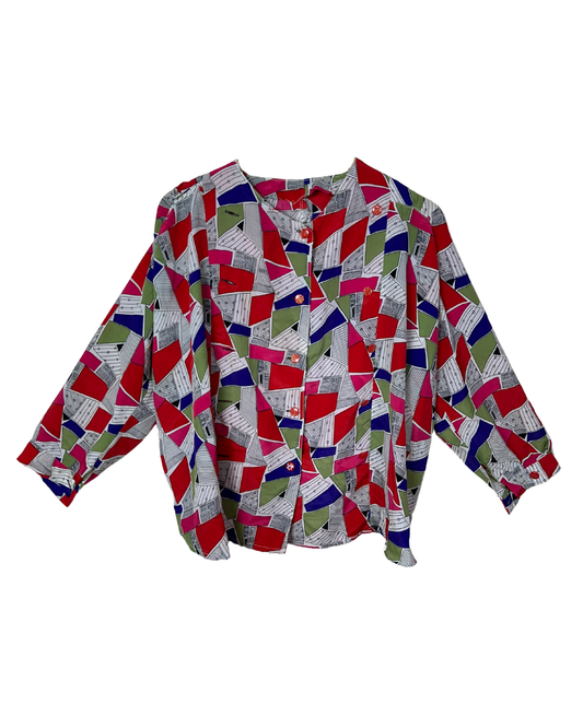 Vintage 80s/90s Abstract Boxy Oversized Blouse Large