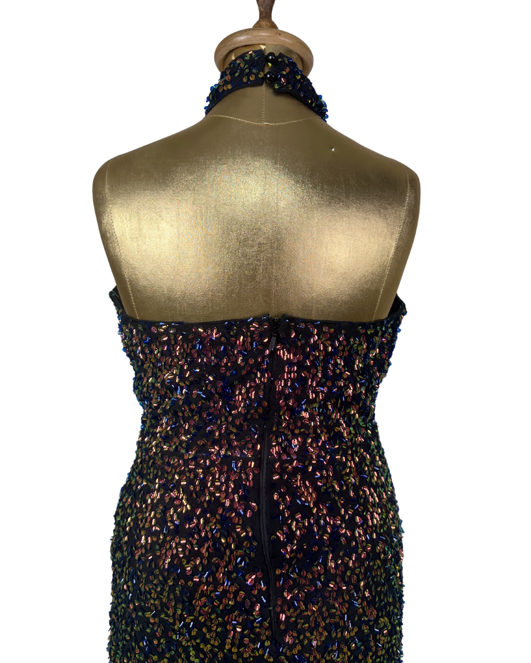 Multicolor Sequin Keyhole Front Halter Mini Dress - UK 12