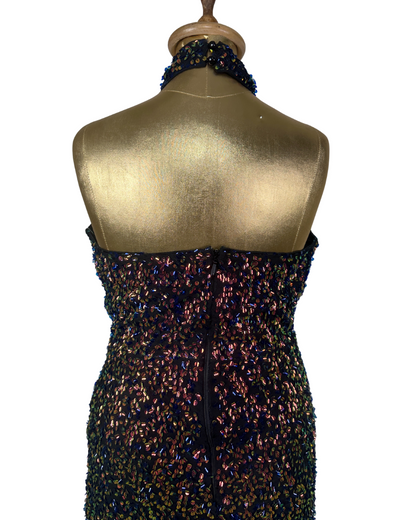 Multicolor Sequin Keyhole Front Halter Mini Dress - UK 12