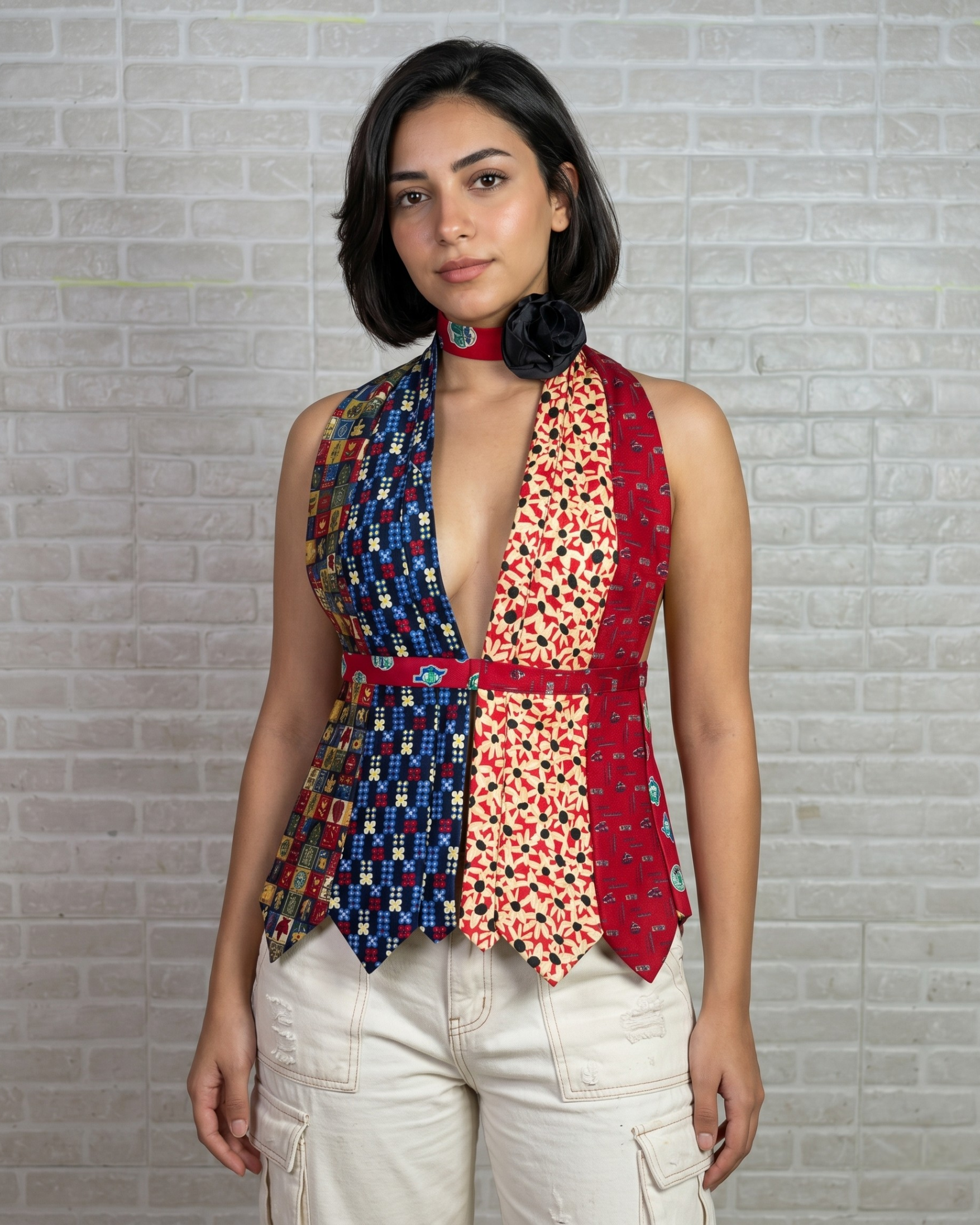 Handmade Upcycled Tie Halter Vest Top & Choker