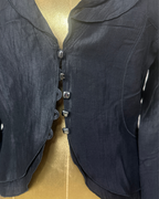 .Black Crinkle Texture Button-Front Blouse - Medium