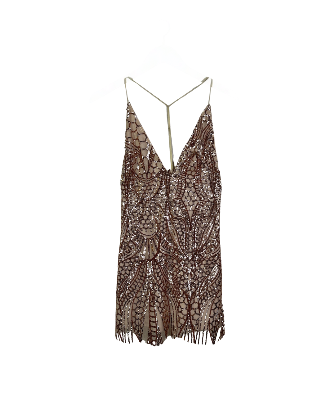 Love Triangle Sequin Embellished Cami Rose Gold Dress