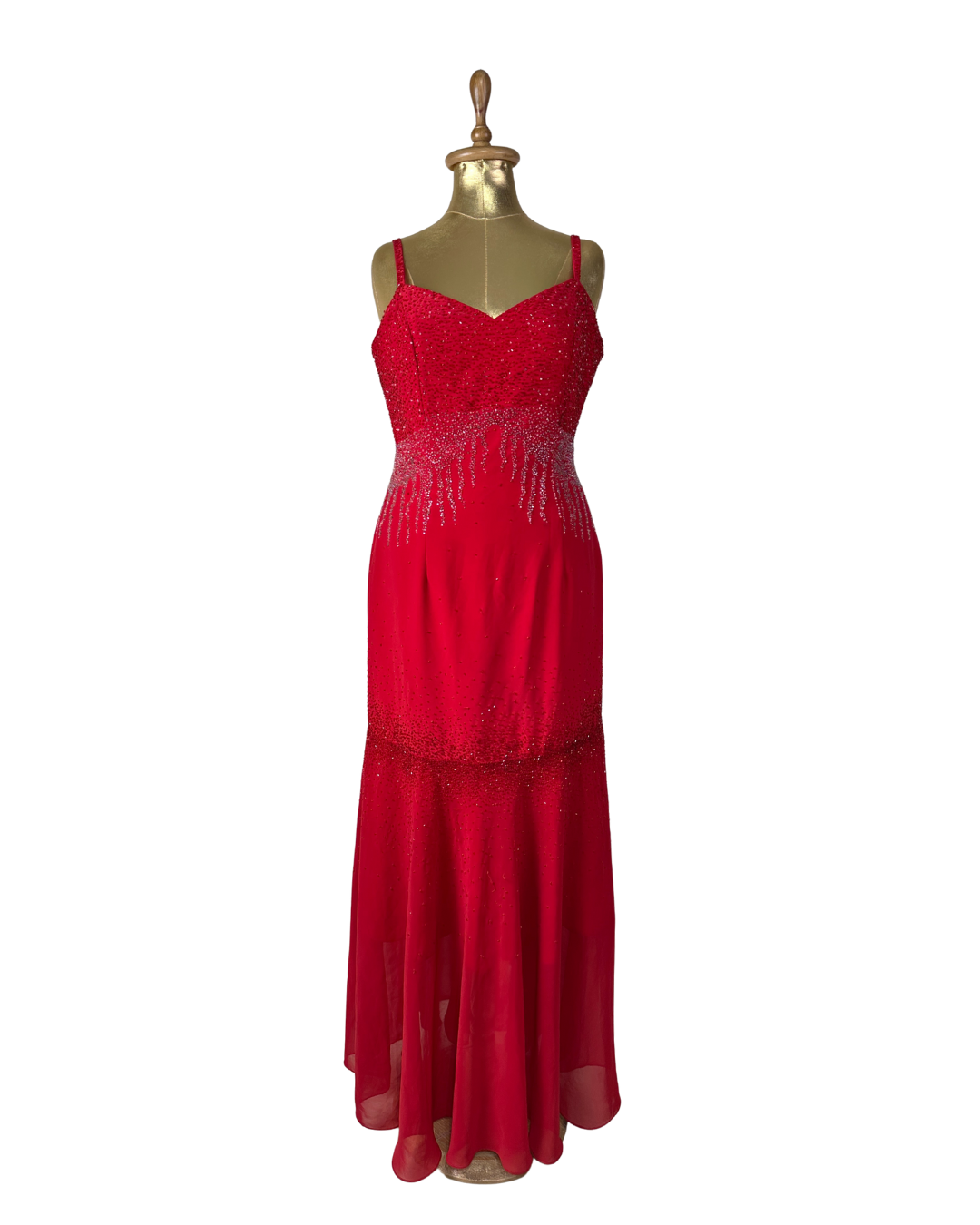 Red Beaded Maxi Evening Dress (Medium)