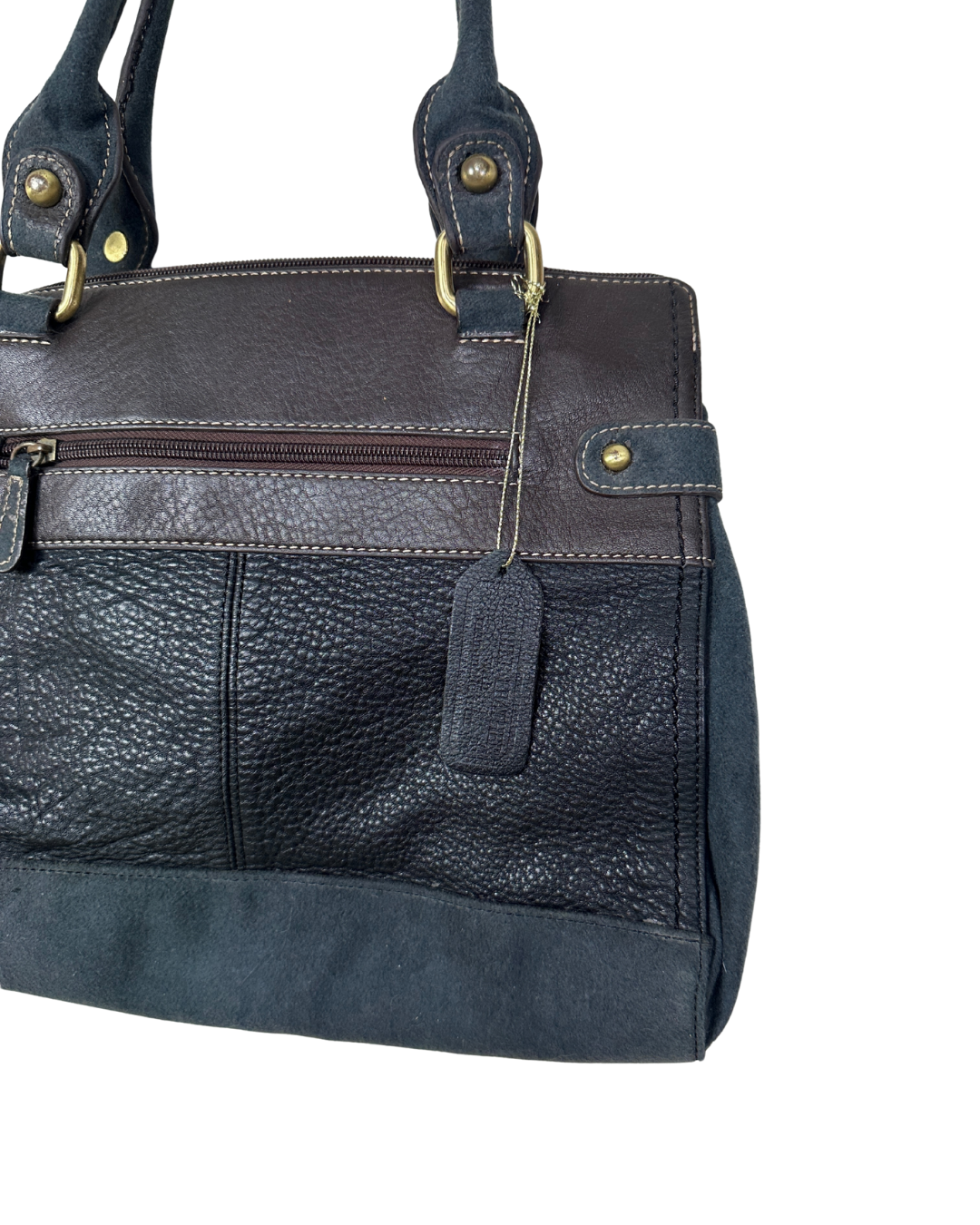 Vintage Y2K AURIELLE Brown & Black Genuine Leather Shoulder Tote