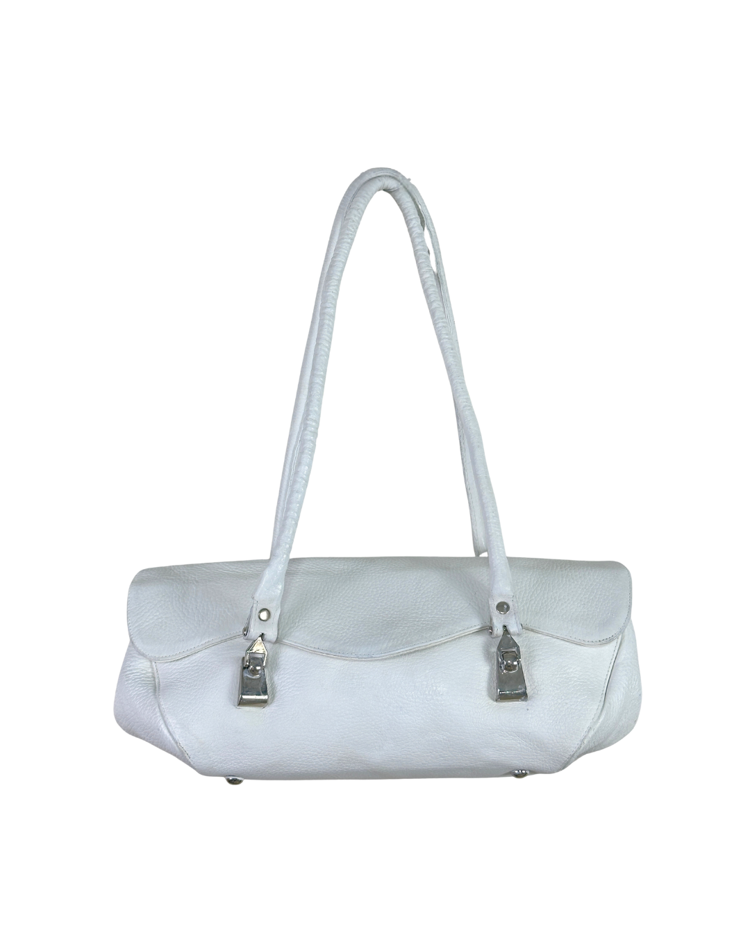 Vintage Y2K Minimalist White Genuine Leather Shoulder Bag