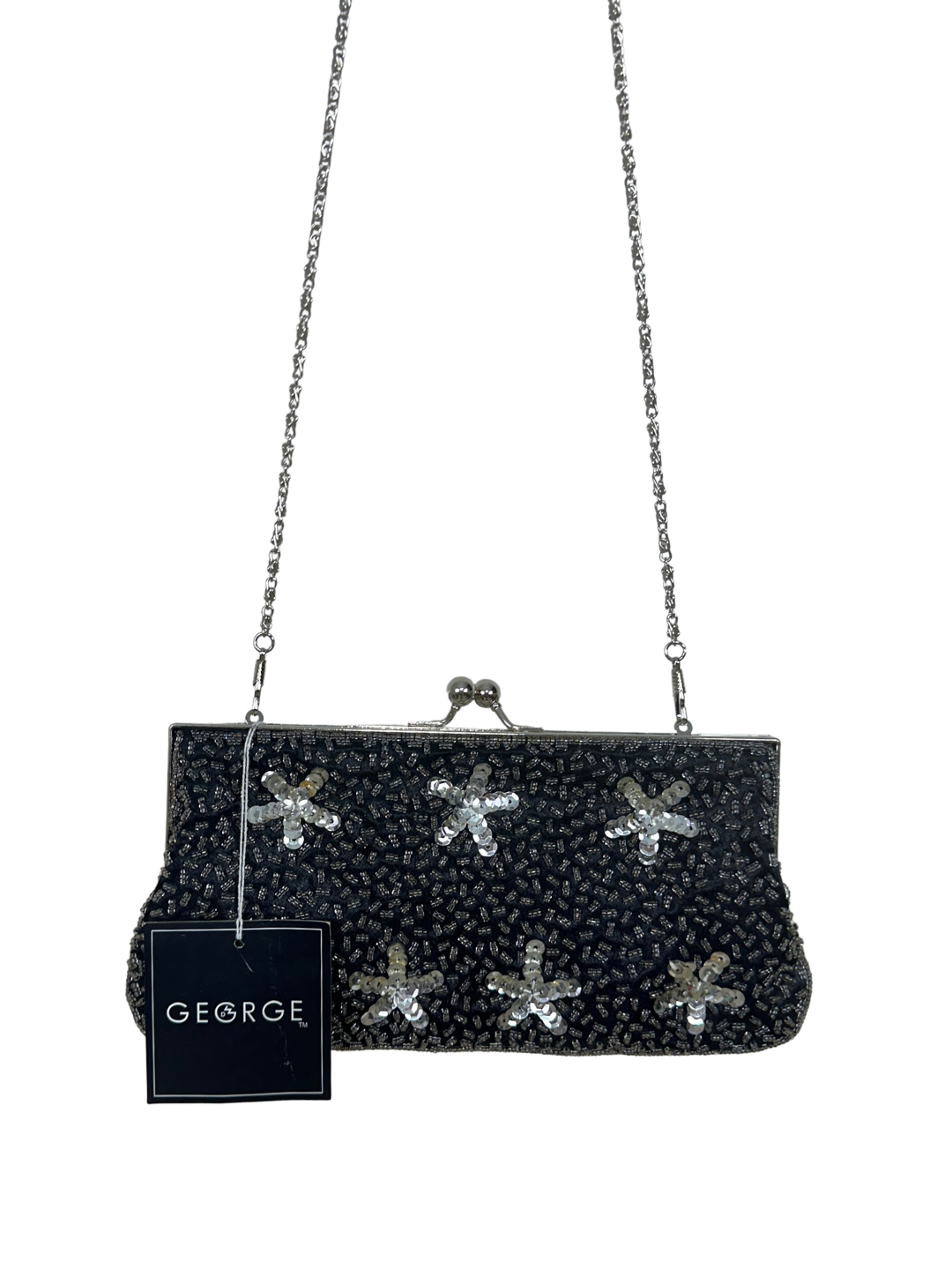 George Sequin Beaded Evening Clutch with Chain