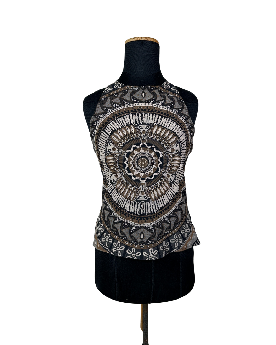 Y2K Halter Top with Mandala Print and Criss Cross Back