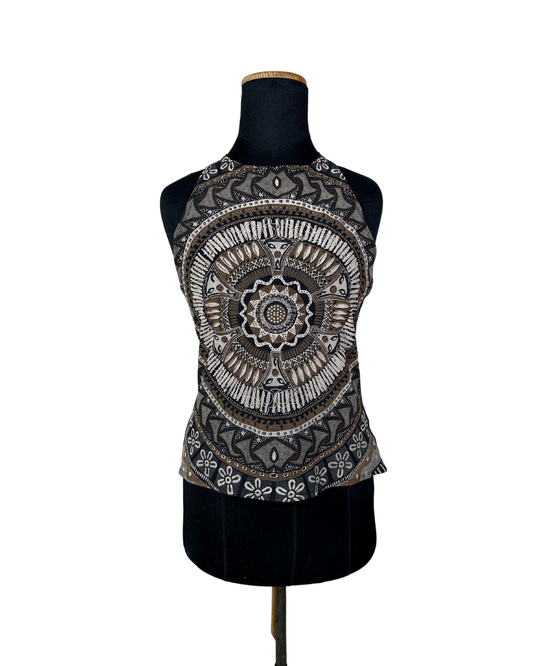 Y2K Halter Top with Mandala Print and Criss Cross Back