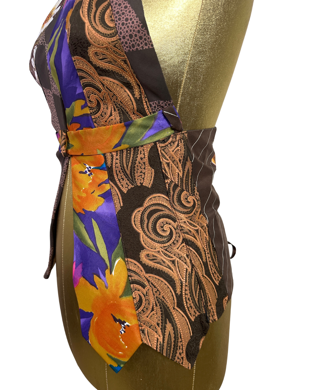 Handmade Upcycled Necktie Halter Vest Top with Corset Back & Choker M-XL