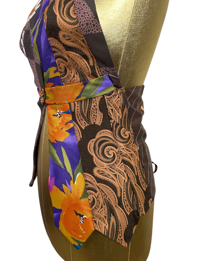 Handmade Upcycled Necktie Halter Vest Top with Corset Back & Choker M-XL