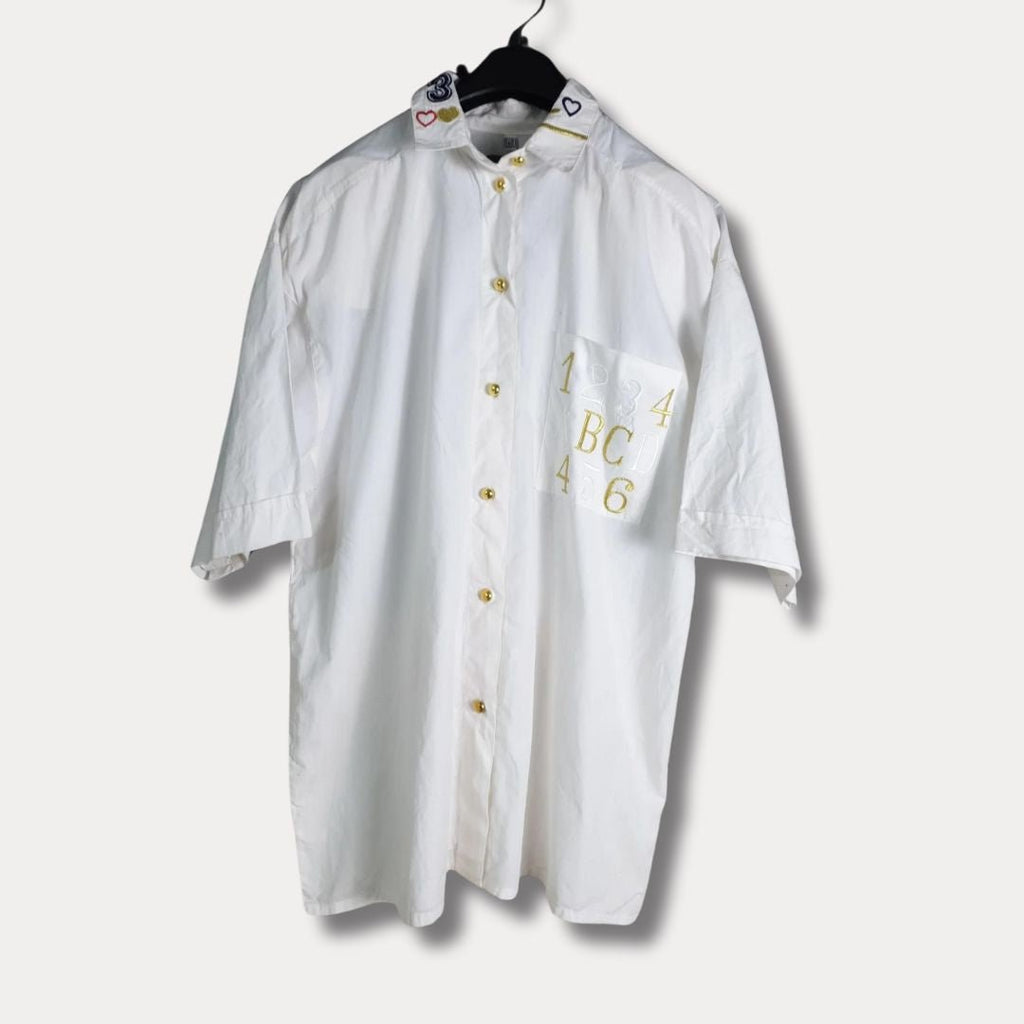 80s Blouse with Embroidery Detailing - Funkify
