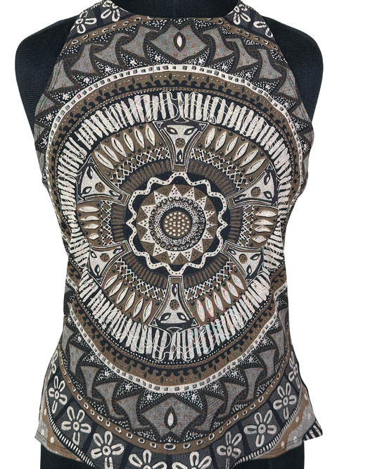 Y2K Halter Top with Mandala Print and Criss Cross Back