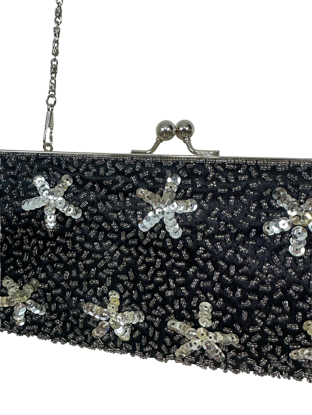 George Sequin Beaded Evening Clutch with Chain
