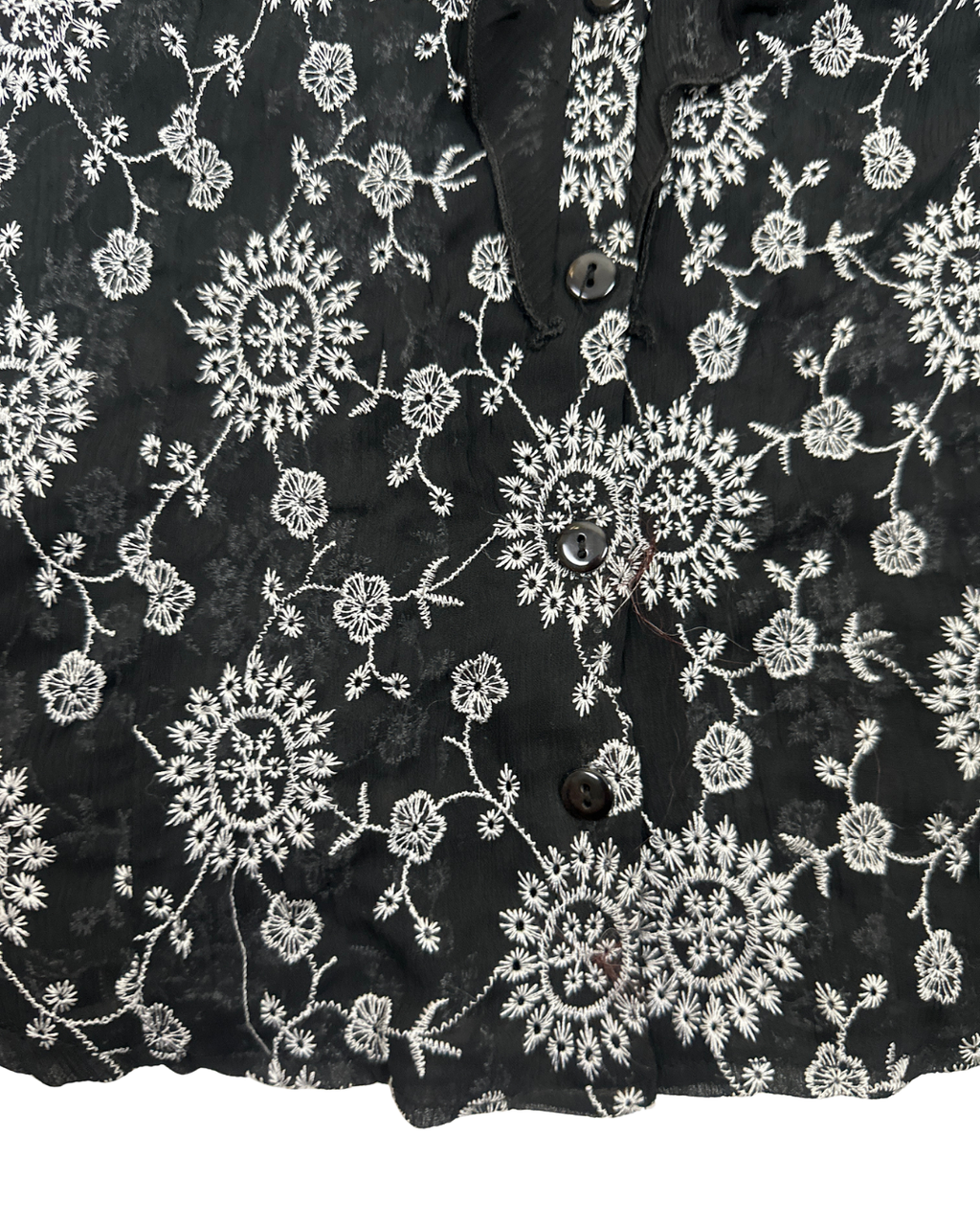 Y2K Babel Sheer Floral Embroidered Ruffle Blouse