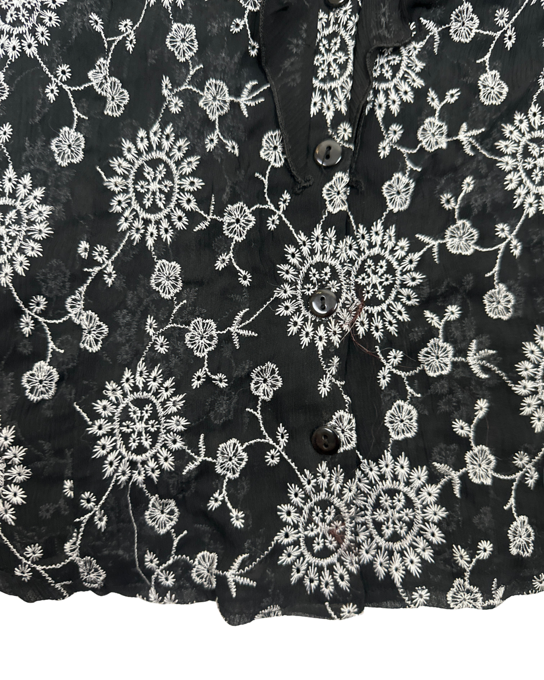Y2K Babel Sheer Floral Embroidered Ruffle Blouse