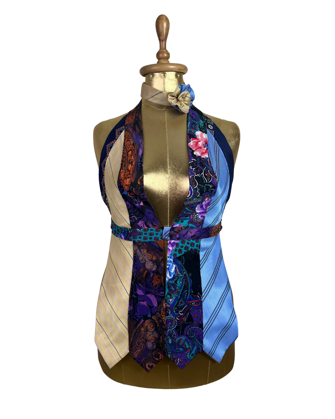 Handmade Upcycled Necktie Halter Vest Top with Choker XS-M
