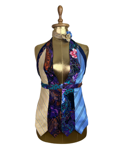 Handmade Upcycled Necktie Halter Vest Top with Choker XS-M