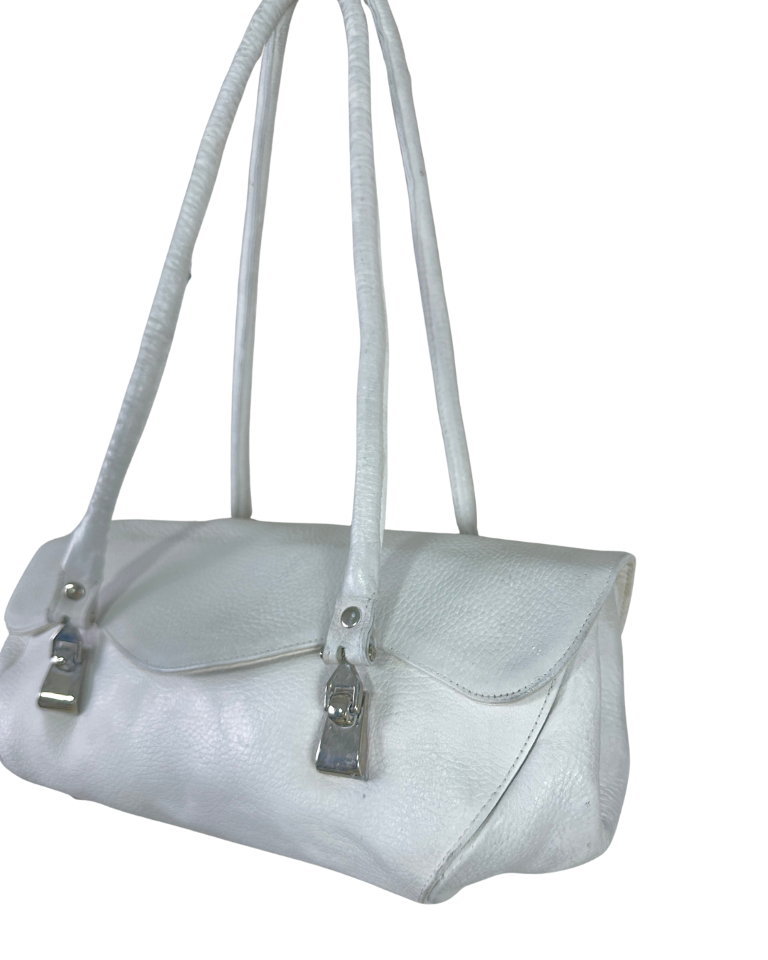 Vintage Y2K Minimalist White Genuine Leather Shoulder Bag