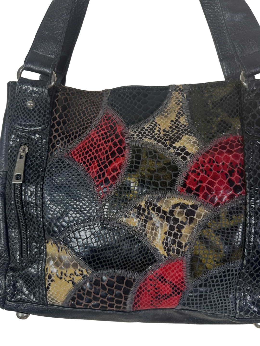 2000s Slouchy Leather Tote with Multicolor Reptile Panels