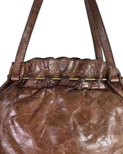 Vintage Leather Home Genuine Leather Tote with Gathered Detail