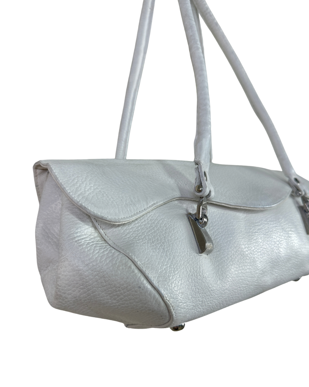 Vintage Y2K Minimalist White Genuine Leather Shoulder Bag