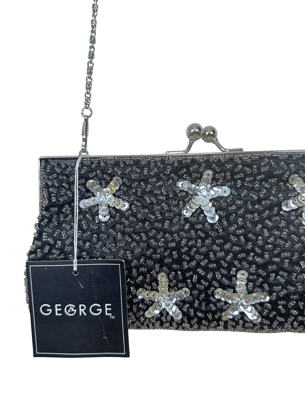 George Sequin Beaded Evening Clutch with Chain