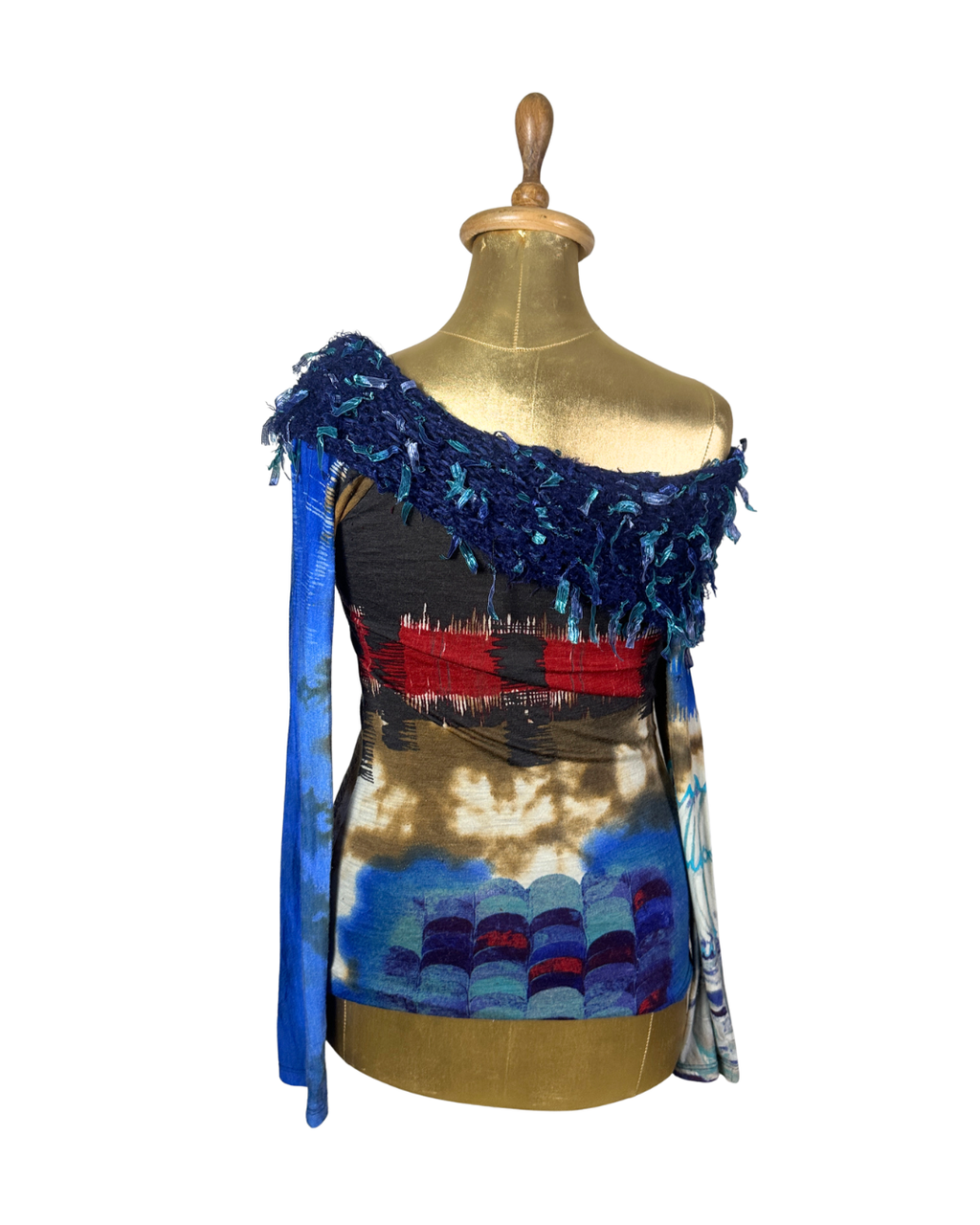Y2K Save The Queen Mixed Print Off-Shoulder Statement Top