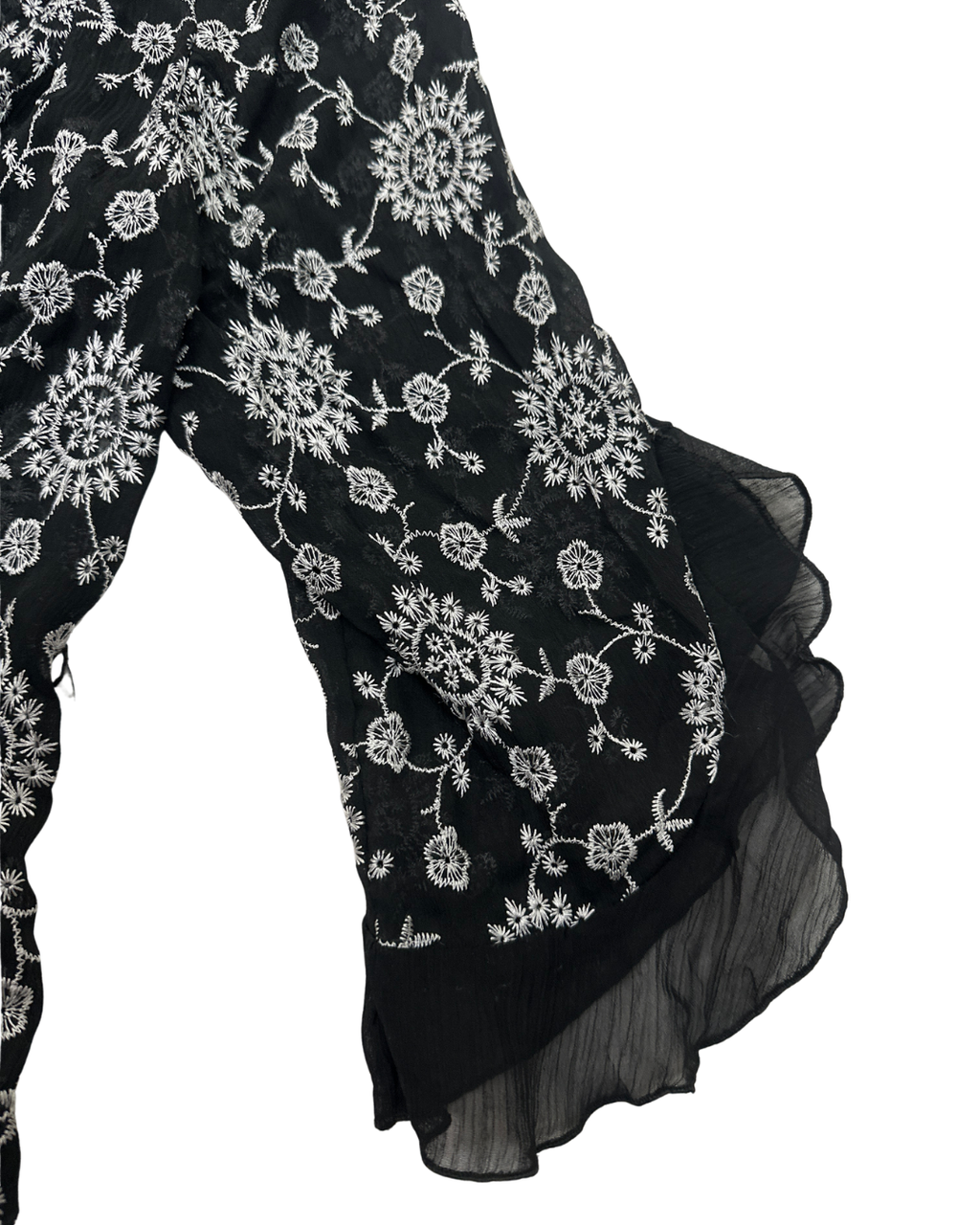 Y2K Babel Sheer Floral Embroidered Ruffle Blouse