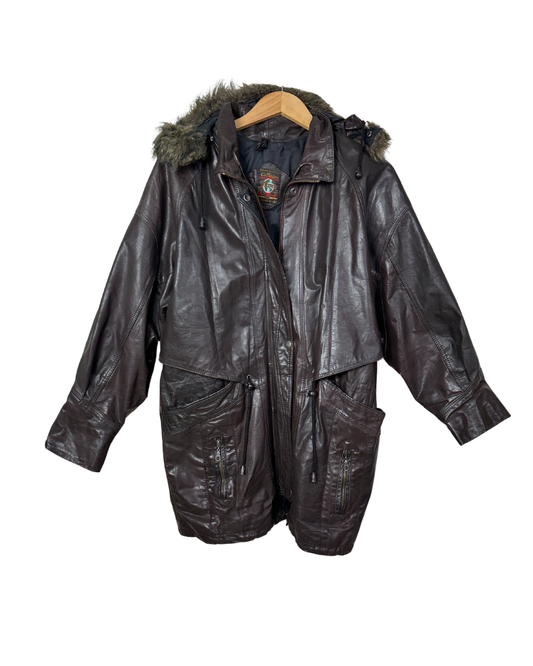 Vintage Whisper Genuine Leather Jacket with Removable Hood XL