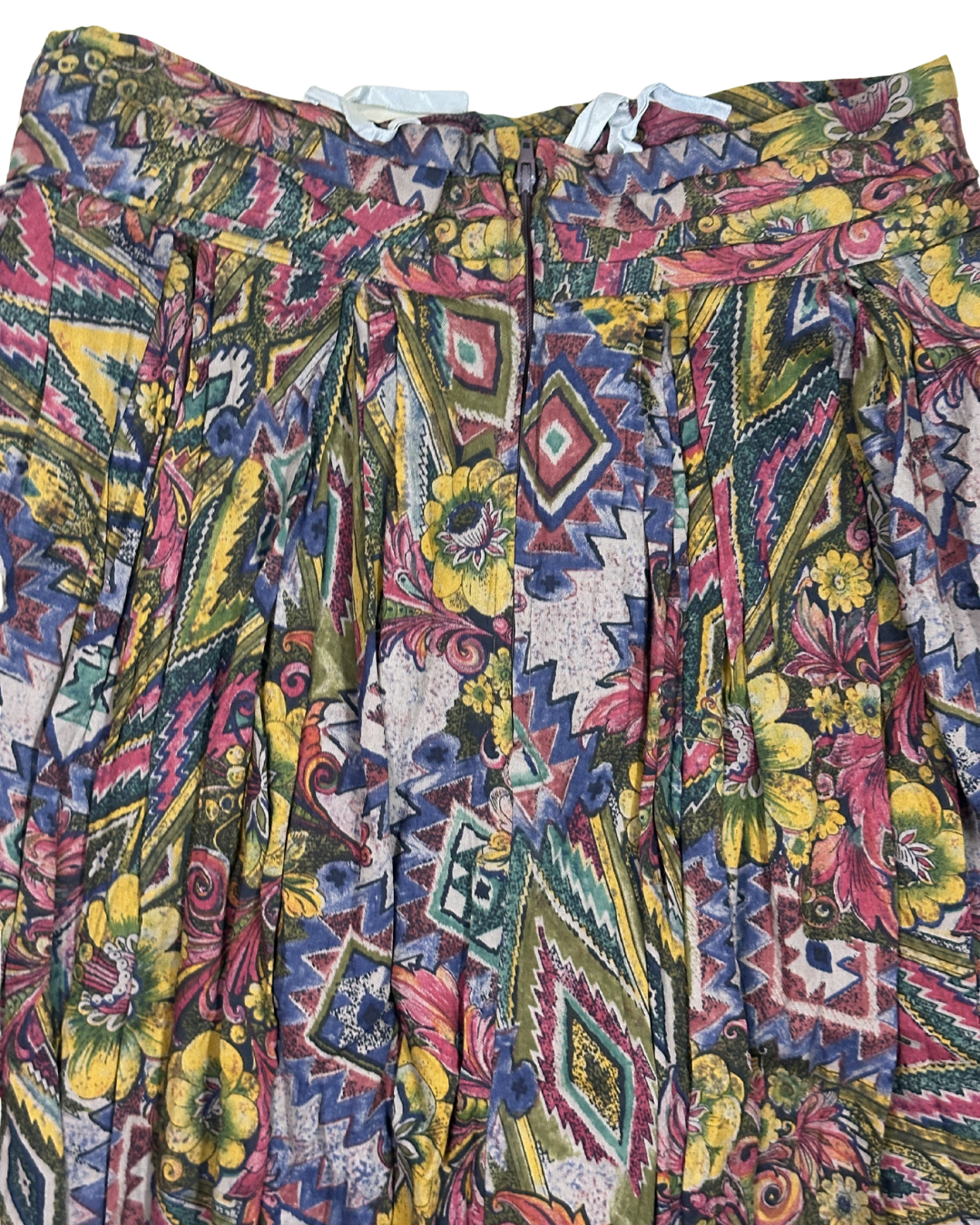 Vintage Floral Pleated Lined Skirt - Small